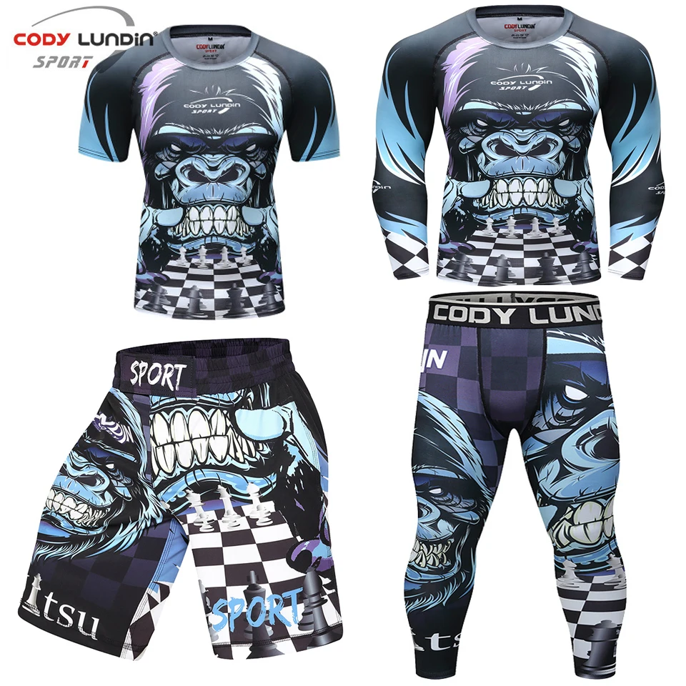 Jiu Jitsu MMA T-shirts Pants Sets Rashguard For Men Muay Thai Shorts Kickboxing Boxing Gym Compression Jerseys Sports Apparel Mens T Shirt