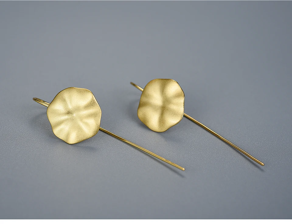 Lotus Fun 18k Золотые листья лотоса висячие серьги Настоящее серебро 925 проба Натуральный ручной работы дизайнерские ювелирные изделия для женщин Bijoux