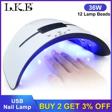 LKE 36 Вт Светодиодный УФ Сушилка для ногтей машина для УФ Гель-лак для ногтей автоматический датчик инструменты для дизайна белая лампа с USB портативный
