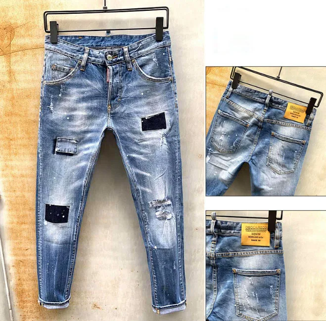 Европейские и американские dsq брендовые джинсы италия брюки оригинальное качество мужские тонкие джинсы джинсовые брюки Синие рваные брюки джинсы для мужчин