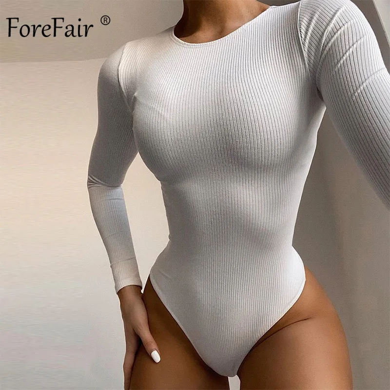Forefair Sexy Bodysuit Women Ribbed Long Sleeve Knit Round Neck Bodycon Solid Khaki White Autumn Bodysuit Forefair Sexy Bodysuit Women Ribbed Long Sleeve Knit Round Neck Bodycon Solid Khaki White Autumn Bodysuit