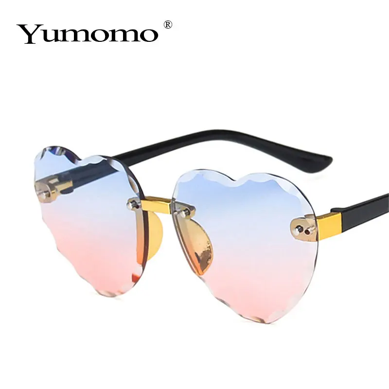 

Fashion Child Cute Heart Rimless Frame Sunglasses Children Kids Gray Pink Red Lens Fashion Boys Girls UV400 Protection Eyewear