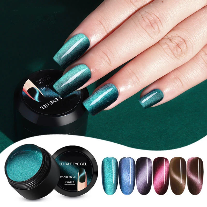 

Magnetic 5D Cat Eye Nail Gel Polish 5ml Magnetic Soak Off UV Gel Lacquers Laser Starry Sky Jade Effect Varnish Black Base