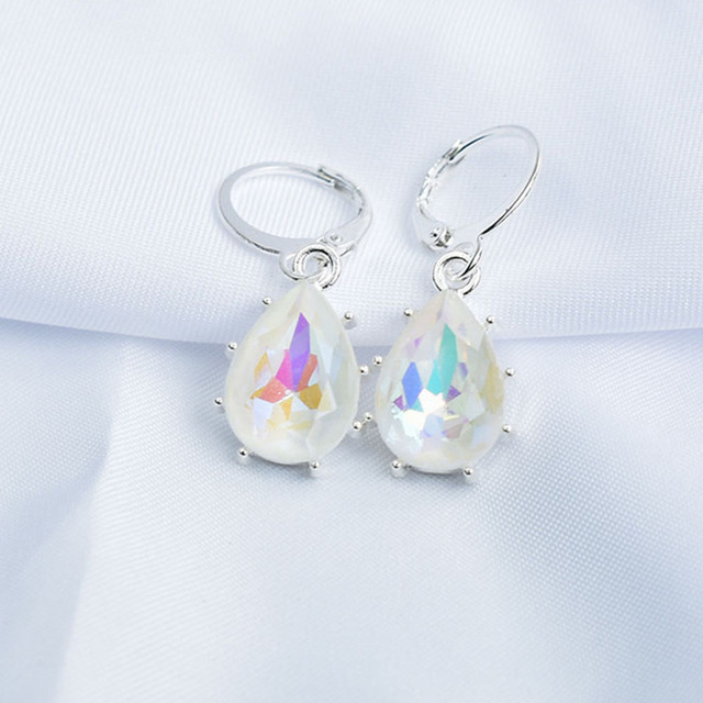 Geometric Crystal Water Drop Earrings For Women Silver Color Red Blue Jewelry Bridal Gift Boucle D'Oreille Femme
