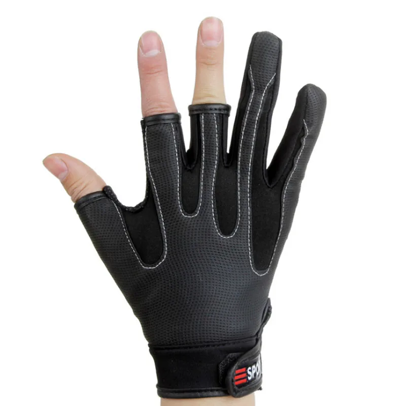 Black 3 Cut Мужские перчатки для рыбалки на открытом воздухе, Нескользящие, для рыбалки, велоспорта, защитные перчатки с тремя пальцами, для спорта на открытом воздухе, половина пальцев, снаряжение - Цвет: Black 3 Cut