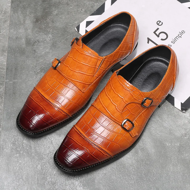 Misalwa/модельные кожаные туфли с квадратным носком и ремешком в стиле монах мужские туфли-оксфорды в деловом стиле в британском стиле; большие размеры 38-48; Новинка года - Цвет: Buckle Orange