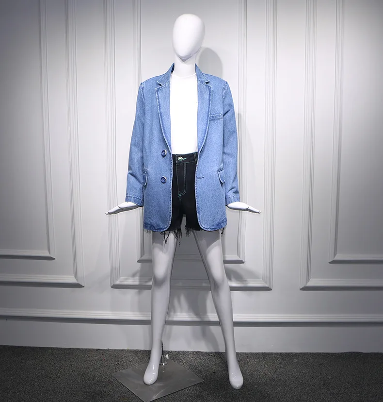 

Wash Old Denim Loose Show Thin Long Suit Coat 2019 Single Breasted Notched Women Jackets and Coats