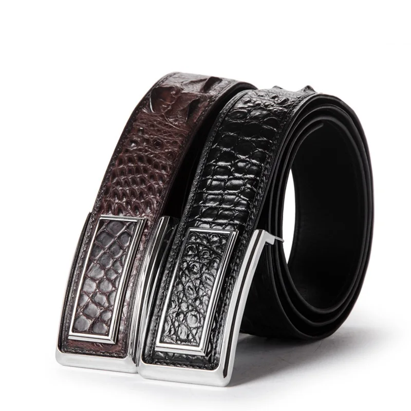 

Formal Style Authentic Crocodile Skin Stainless Steel Buckle Businessmen Waist Strap Belts Genuine Alligator Leather Male Belt