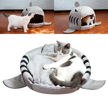 

New Cat Mat Shark Shape House S/M Warm Kennel Kittens Bed One Mats Two Usages Kennel Cat Beds Outdoor Tent Cats Basket 3 Colors