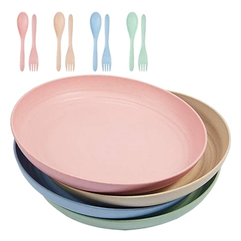 

4 Pcs Wheat Straw Plates,10in Family Dinner Plates ,Dishwasher Microwave Safe,for Kids Adult,for Salad,Pasta,Steak,Fruit