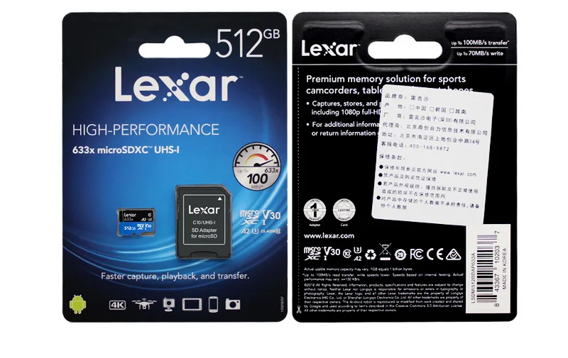 Lexar 633x оригинальная tf-карта A1 256 ГБ A2 512 ГБ Micro SD карта U3 C10 V30 SDXC Max 95 МБ/с./с карта памяти с адаптером