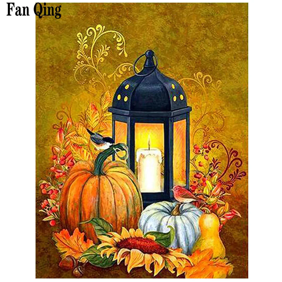 Full DIY 5D Diamond Painting Lantern pumpkin and bird Cross Stitch Embroidery Rhinestones Mosaic Home Decor Picture | Дом и сад