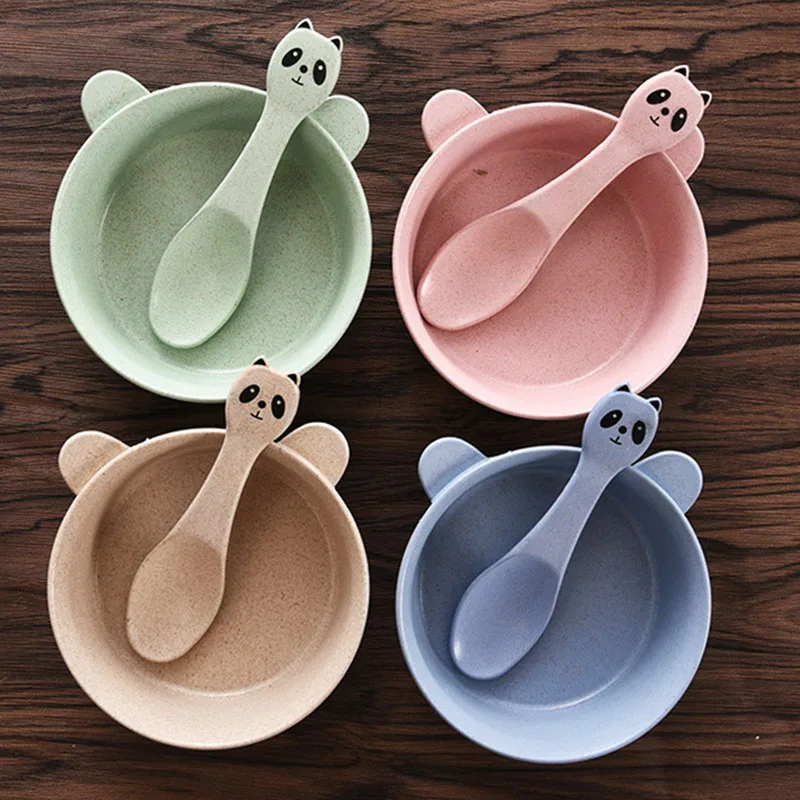 

Children Cartoon Tableware Set Panda Bowl Spoon Children's Anti-Scald Anti-fall Microwave Oven Available Dinnerware Set