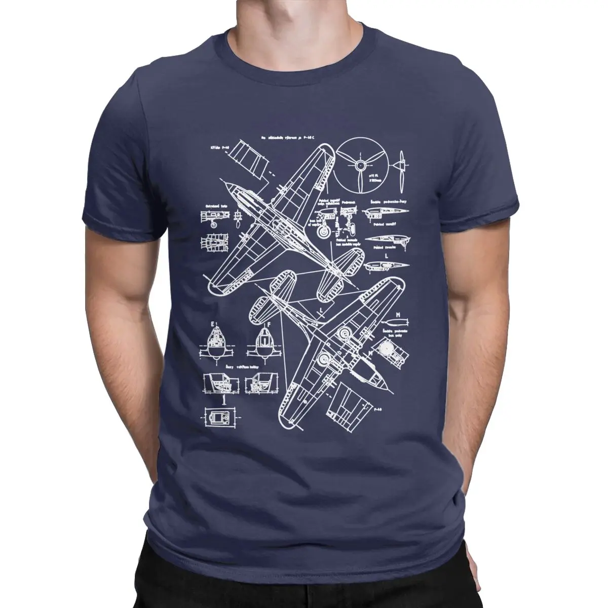 P-40, мужские футболки с рисунками Spitfire, истребитель, самолет WW2, военный пилот, самолет, самолет, футболки с коротким рукавом, хлопковая футболка - Цвет: Тёмно-синий