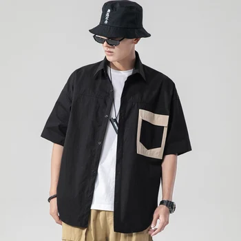 

Black Green Korea Style Short Sleeves Casual Men Shirt 2020 For Summer Clothes HIP HOP PUNK Streetwear