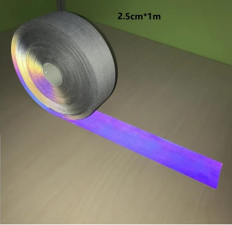 25mm width 5 см* 1 м Радужный светоотражающий модный флуоресцентный волшебный цвет ткань переменный Цвет Красивая отражающая т/с ткань - Цвет: 25mm width