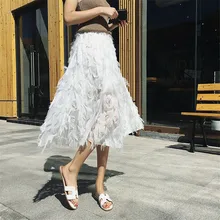 1 шт., Женская юбка с высокой талией, с перьями, с кисточками, сетчатая, прозрачная, тюль, плиссированная, длинная юбка, одноцветная, для женщин, s, юбки, уличная одежда