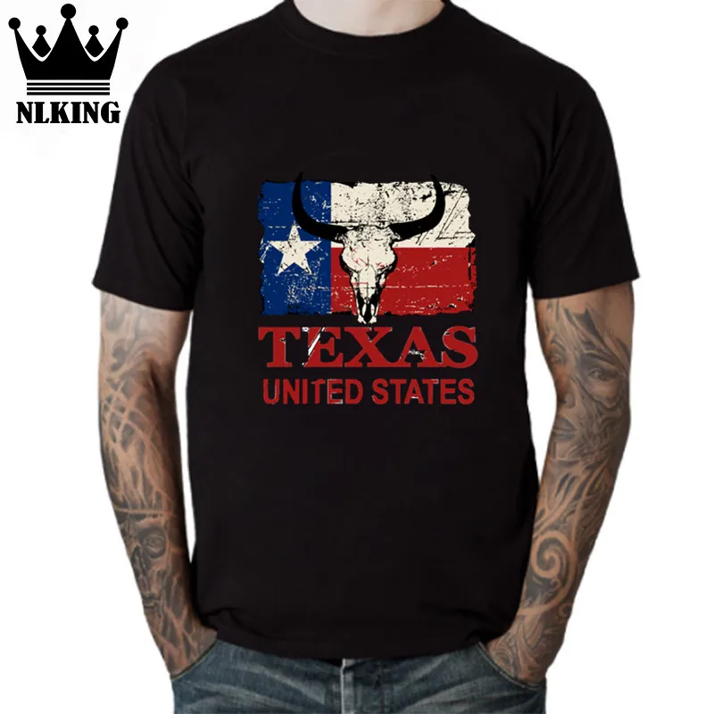 

Retro Summer Style Short Sleeve cotton USA American Texas Bull Flag 1 t-shirt men women Vintage Cheap Wholesale Basic tops tees