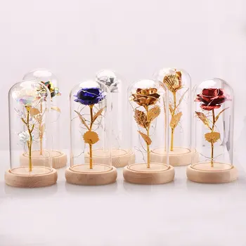 

Eternal Flower Glass Cover Glass Dome Pine Wooden Bottom Flannelette Rose Valentine'S Gifts Led Lamps Home Decoration