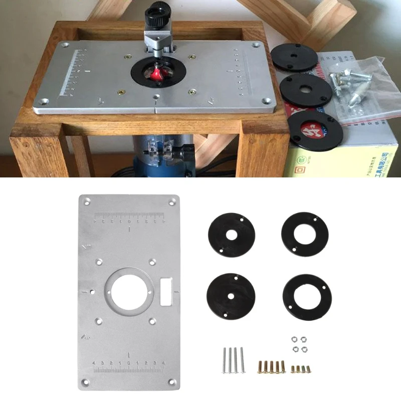 wood drill bit Aluminum Router Table Insert Plate w/ 4 Rings For Woodworking Benches Router Table Plate Drop Ship woodworking bench for sale