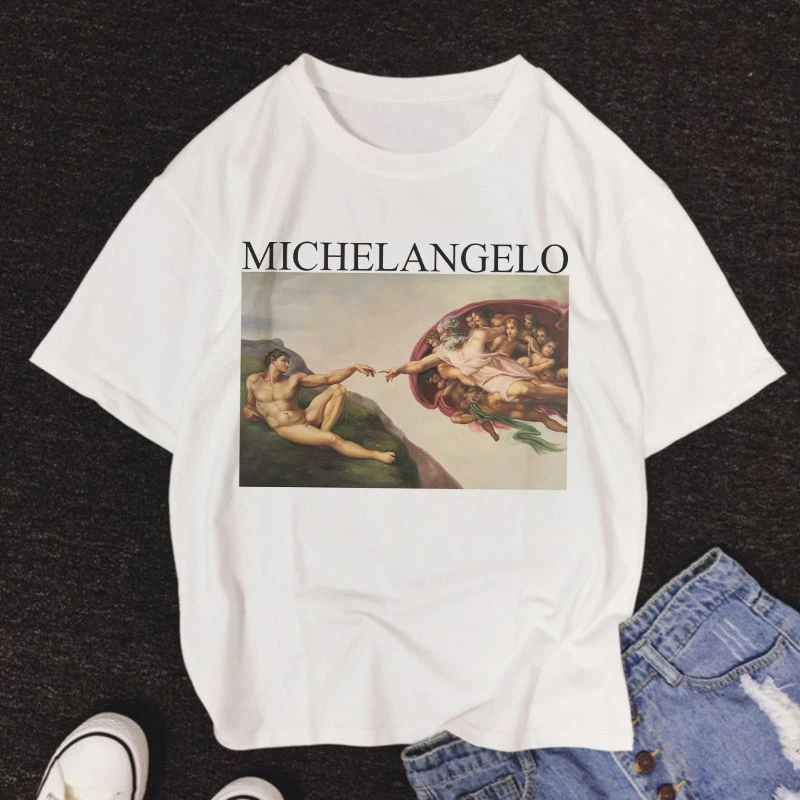 

Harajuku Women T Shirts Michelangelo Print Tshirt Summer Short Sleeve Tee Shirt Casual Tee Oversized Tops Female T-Shirt Clothes