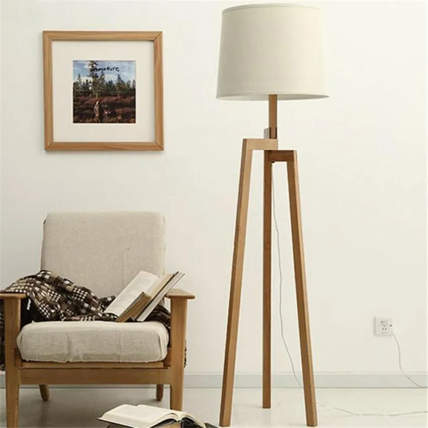 

Nordic Wood Floor Lamp Wooden Tripod Cloth Lampshade Table Lights for Bedroom Bedside Living Room Restaurant Decor Standing Lamp