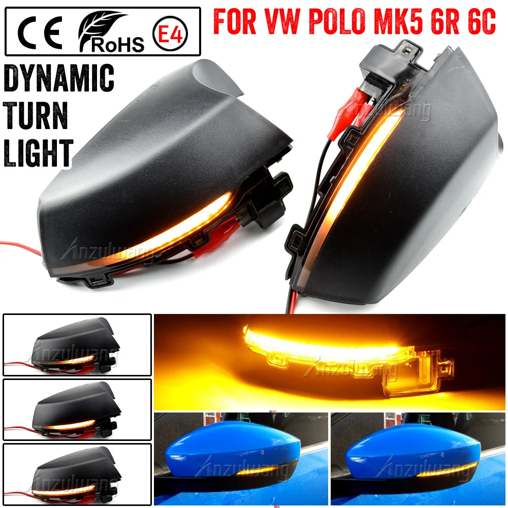 

2pcs For Volkswagen VW Polo MK5 6R 6C 2009 - 2016 2017 LED Dynamic Turn Signal Light Flasher Flowing Water Blinker Flashing