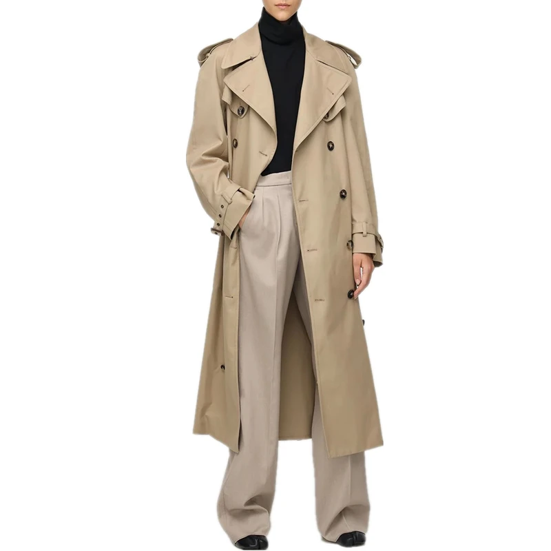 2022 Fall /Autumn Women Casual Double breasted Simple Classic Long Trench coat with belt Chic Female windbreaker white puffer