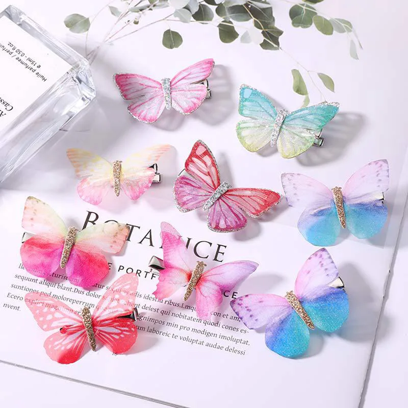 

2pcs/Set Hairpins Bows Baby Colorful Printing Butterfly Wing Flower Hair Accessories For Toddlers Girls Children Kids Clip
