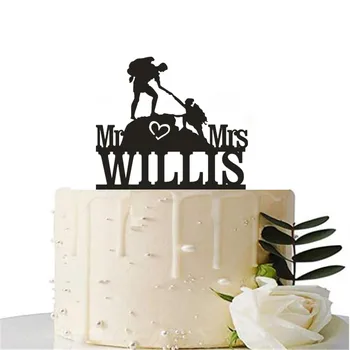 

Couples Mountain Climbing Cake Topper Wooden Acrylic Custom Wedding Anniversary Party Decoration Cake Topper Bride Groom Gifts