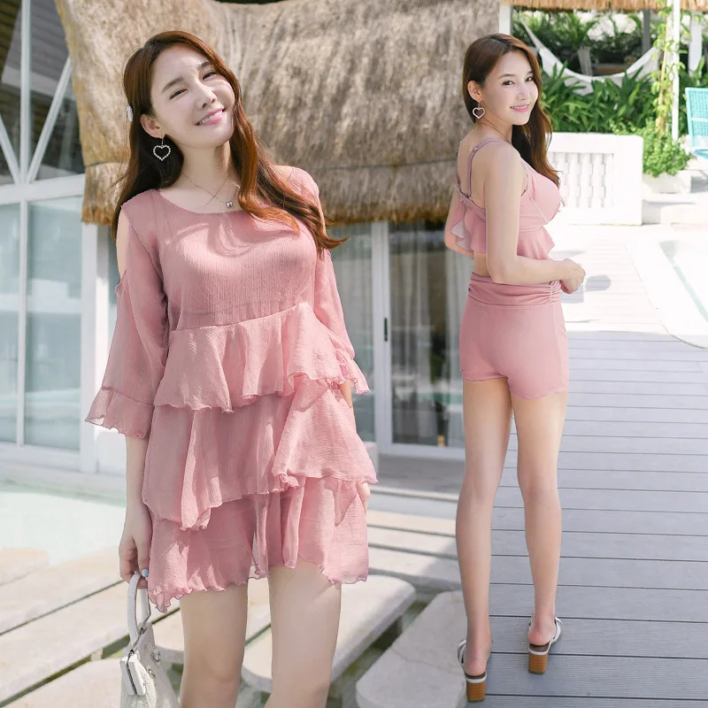 

2019 New Style Large Size Bathing Suit Fashion Sexy Underwire-Split Type Boxer Three-piece Set Hot Springs Swimwear