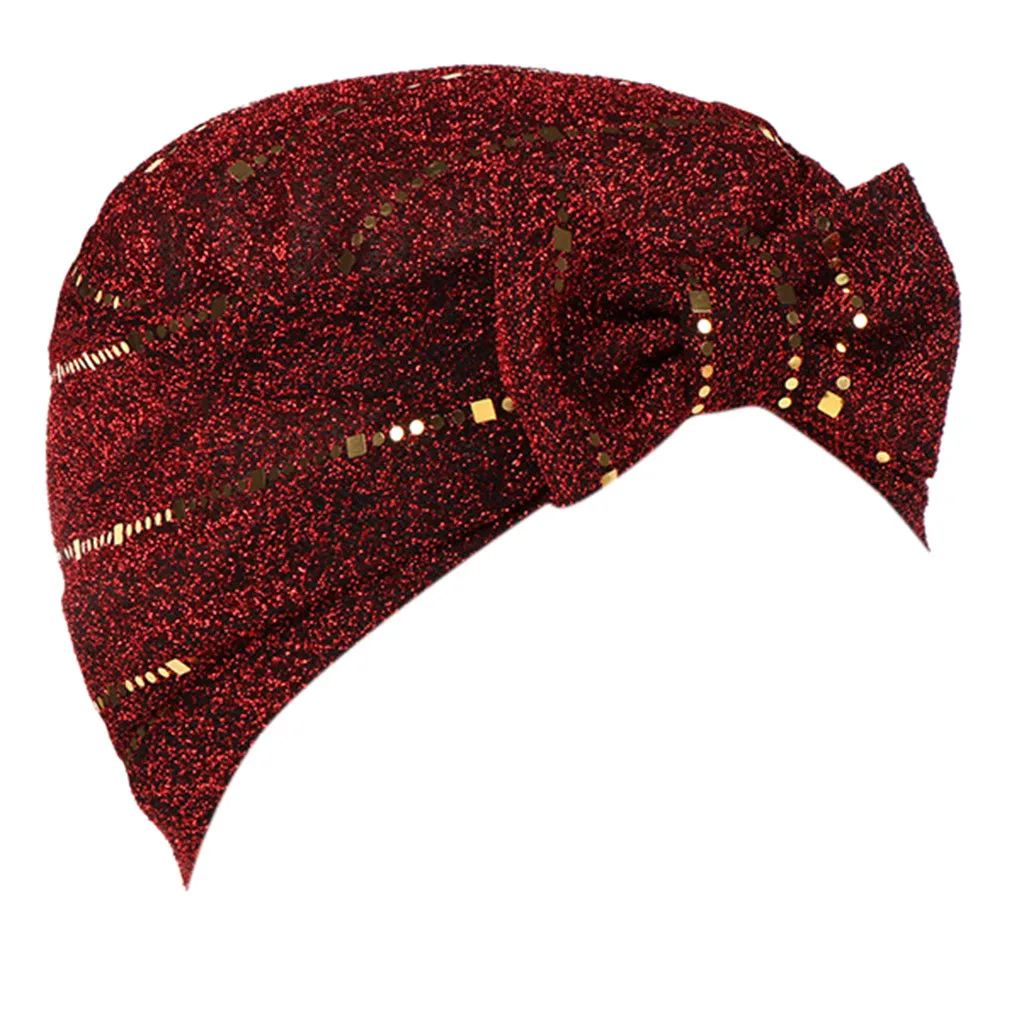 Мусульманский женский Эластичный Тюрбан шляпа лук блесток Кепка chemo выпадение волос шапочка шапочки под хиджаб головной убор женский мусульманский хиджиб шарф