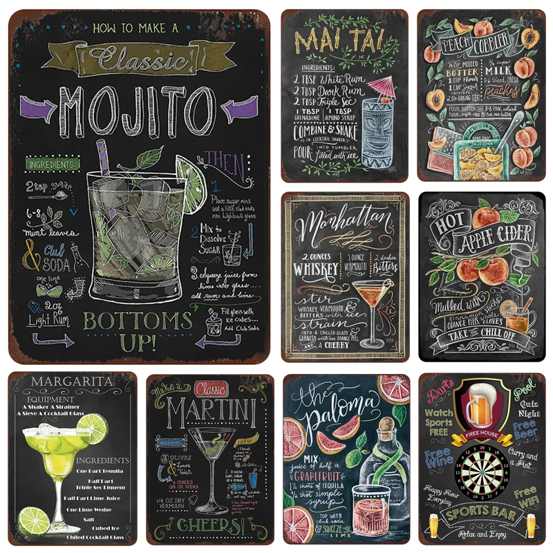 Rétro plaque métal mojito cocktail signe/ad 