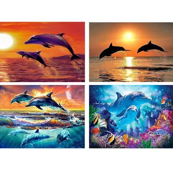 

2020 New 4 Pack Sea Dolphin 5D DIY Diamond Painting Kits Full Drill Rhinestone Embroidery