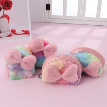 Зимний разноцветный плюш-кошелек с бантом, милый чехол, сумка для денег, школьный брелок для ключей, кошелек для монет, подарок для девочки и дочери