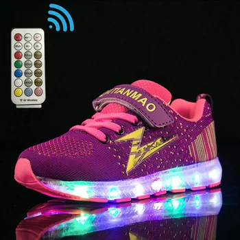 

Size 28-37 Unisex Led Light Up Shoes Boys Running Shoes with Lights Children RF Control Luminous Sneakers Girls Glowing Sneakers