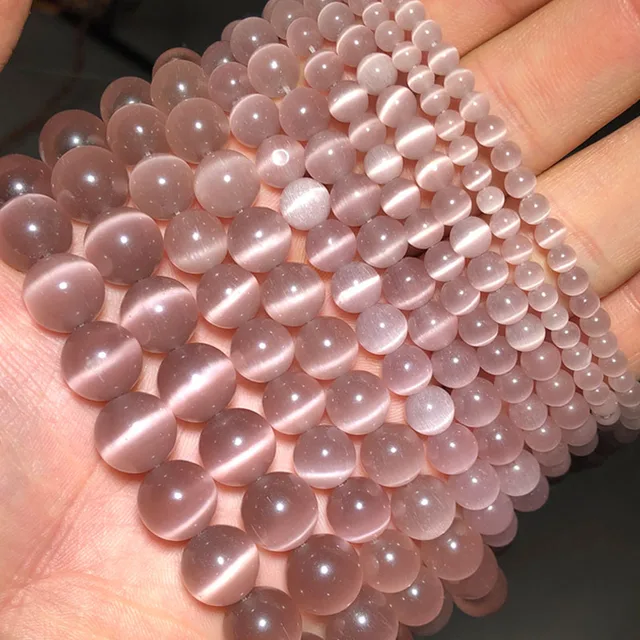 JHNBY Mixed Colors Cat's Eye opal Natural Stone 4/6/8/10/12MM Spacer glass Loose beads for Jewelry making DIY bracelets Findings Light purple