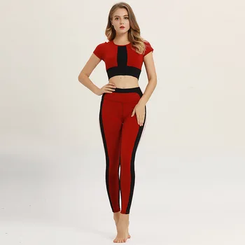 

Stitching brocade imitation Cotton lady Fitness suit leisure lady suit for women