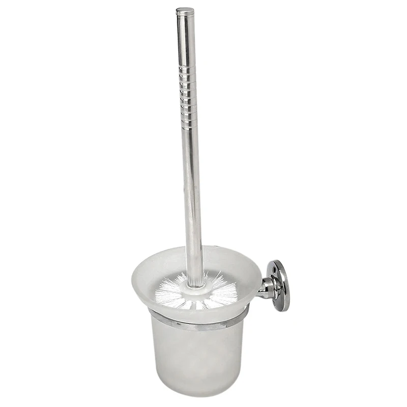 Chrome Round Wall Mounted Toilet Brush and Frosted Glass Holder | Обустройство дома