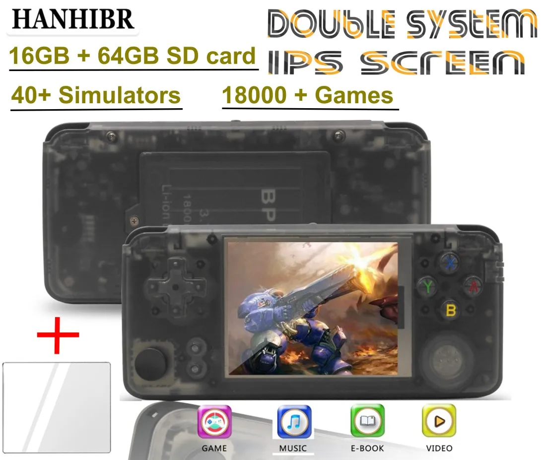 HANHIBR ips rs97 Plus двойная система Ретро игровая консоль 40 эмуляторов 64 бит 3,0 дюймов ips экран портативная игровая приставка PS1