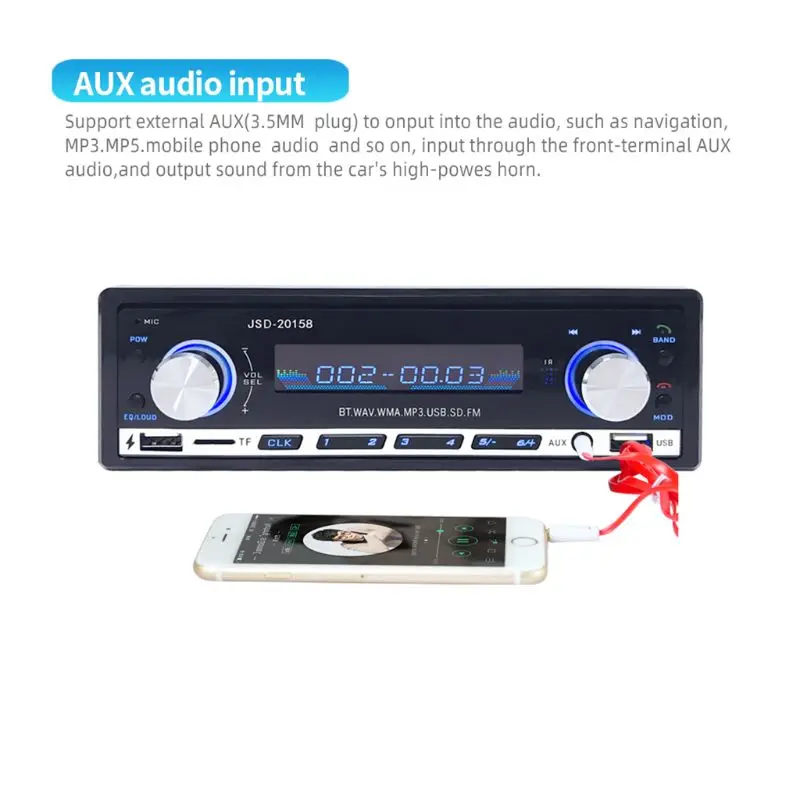 Автомобильное радио USB Bluetooth V2.0 Авто Радио JSD 20158 стерео аудио в тире U90C