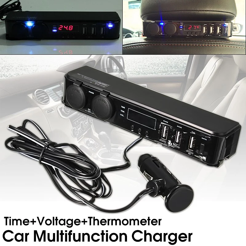 Автомобильное заднее сиденье многофункциональное USB Температурное напряжение RV мобильное зарядное устройство 3 USB+ Отображение времени