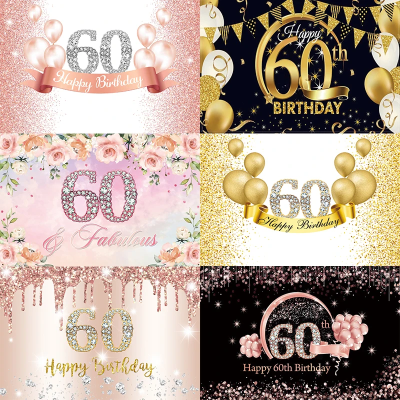 

60th Birthday Backdrop Banner 60 Years Anniversary Party Decorations for Woman Man Photo Booth Background Photography Props