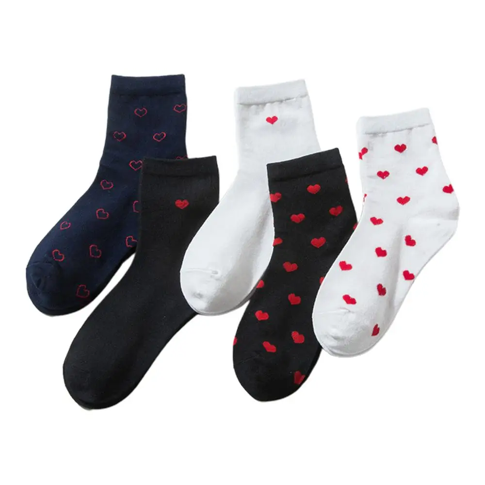 5 пар корейских женских Хлопковых Носков, милые носки с сердечками, Харадзюку, чулочно-носочные изделия AXYD