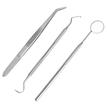

3Pcs/Set Stainless Steel Dental Tools Set Dental Mirror Mouth Mirror Dental Whitening Cleaning Kit Dental Pick Dentist Tools