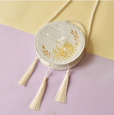 Angelatracy Hanfu Chinese Tiger Dragon Embroidery Tassel Rabbit Sheep Snake Horse Mouse Cow Monkey Pig Shoulder Circular Bags