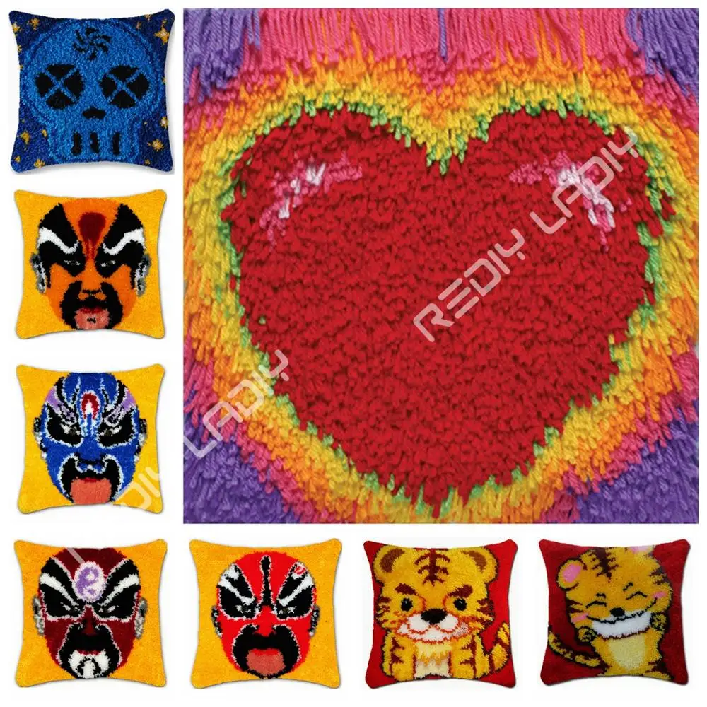 

Latch Hook Kits Opera Mask Cushion Cover Pre-Printed Canvas DIY Yarn Crocheting Crafts Pillow Case Sofa Bed Pillows Home Decor