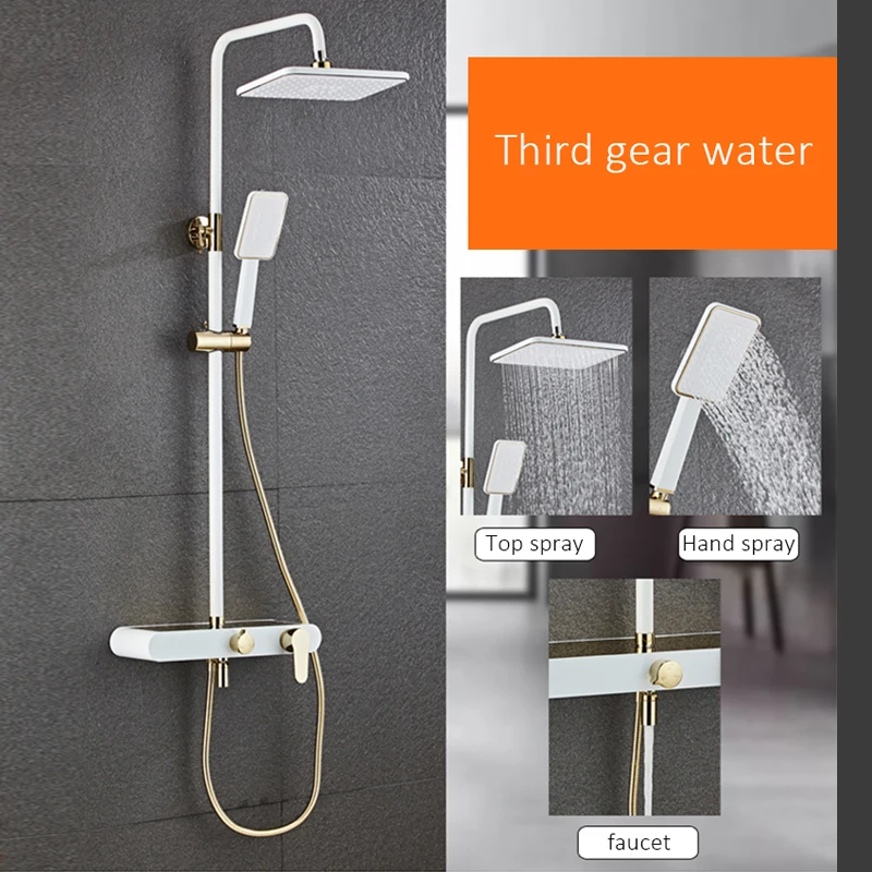 Black Rain Shower Faucet Set Wall Rainfall Shower Faucets Storage Bath Mixer Tap Hot Cold with Hand EL3902