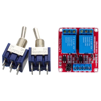 

2 Pcs Blue Mini DPDT ON/ON Toggle Switchs 6 Terminals & 1 Pcs DC 24V 2 Channel Relay Module