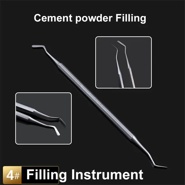 1 шт. зубная композитная смола, инструмент для наполнения цементного порошка, лопатка для перемешивания, нож, ложка для воска, нож для резьбы из нержавеющей стали - Цвет: Cement powder Fill-4